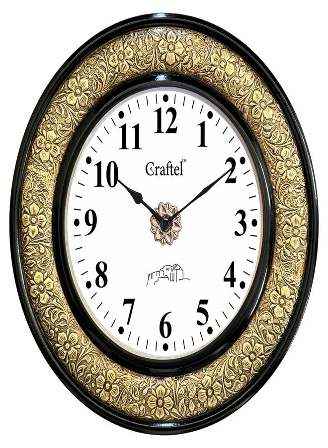 CRAFTEL Heavy Embossed Black Polished Dial Wall Clock for Home Living Room, Bedroom | Handcrafted Large Round Shape Antique Style Diwar Ghadi, Clock with English Numbers (Gold, Black, 18 x 18 inch) - Image 2